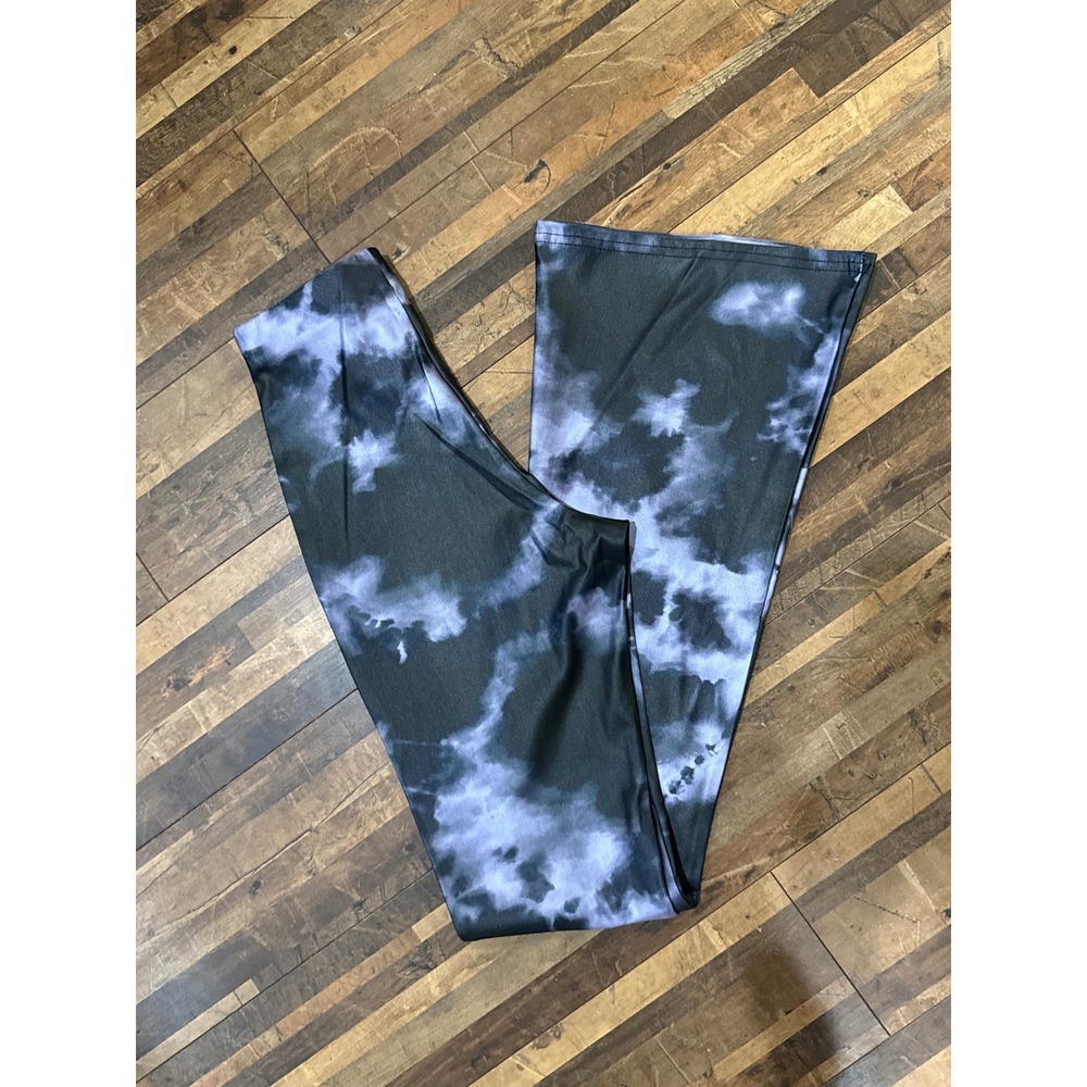Topshop Flare Pants Women US 0 Black Tie Dye Petite High Rise Bell Bottom